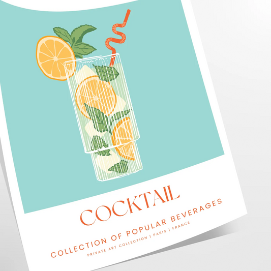 splash citrus charm decor Lemonade Cocktail Poster vibrant green orange hues print refreshing addition space wall art gift various sizes A4 cm A0