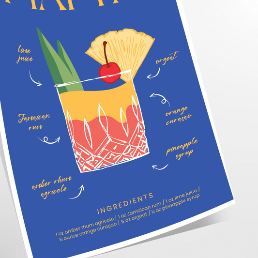 space vibrant Mai Tai cocktail poster refreshing green blue hues stunning wall art unique gift artwork lovers design enthusiasts standalone print option