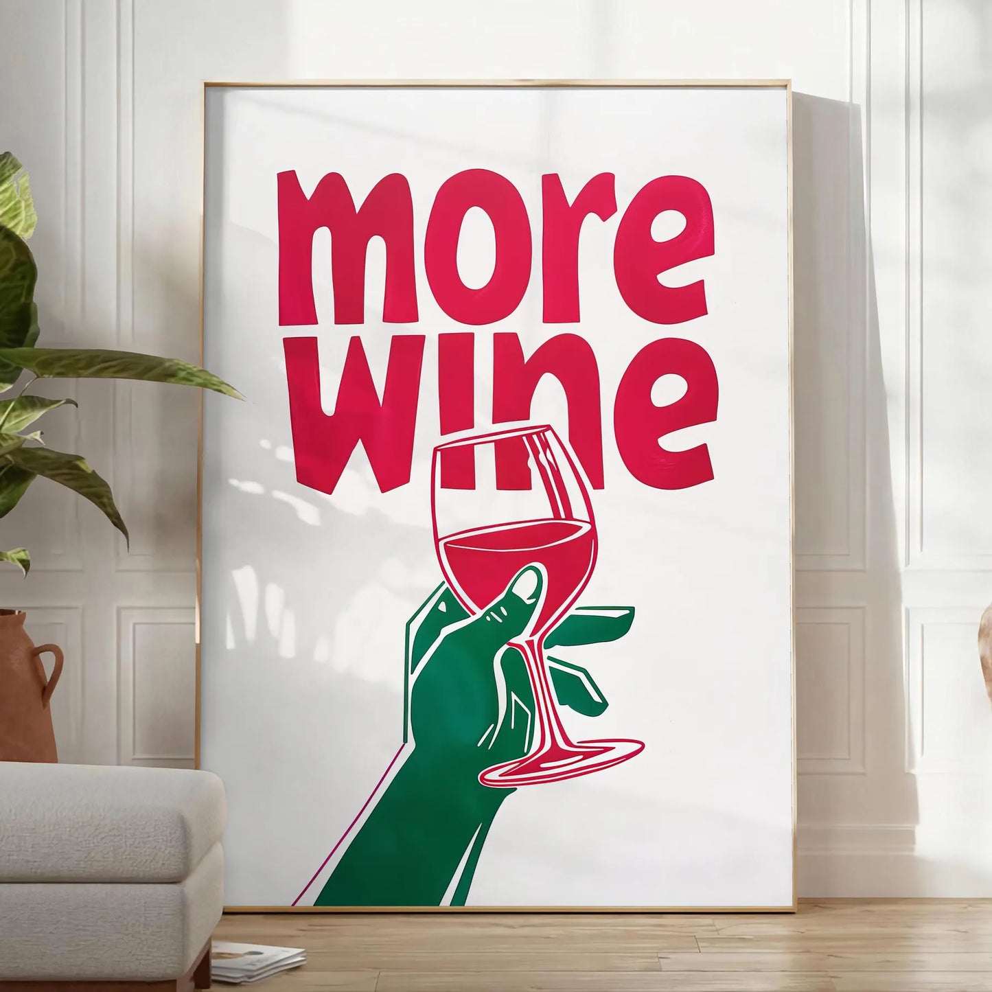 kitchen decor More Wine poster chic gray blue palette trendy wall art perfect gift lovers stylish touch space framed print unframed artwork walls today