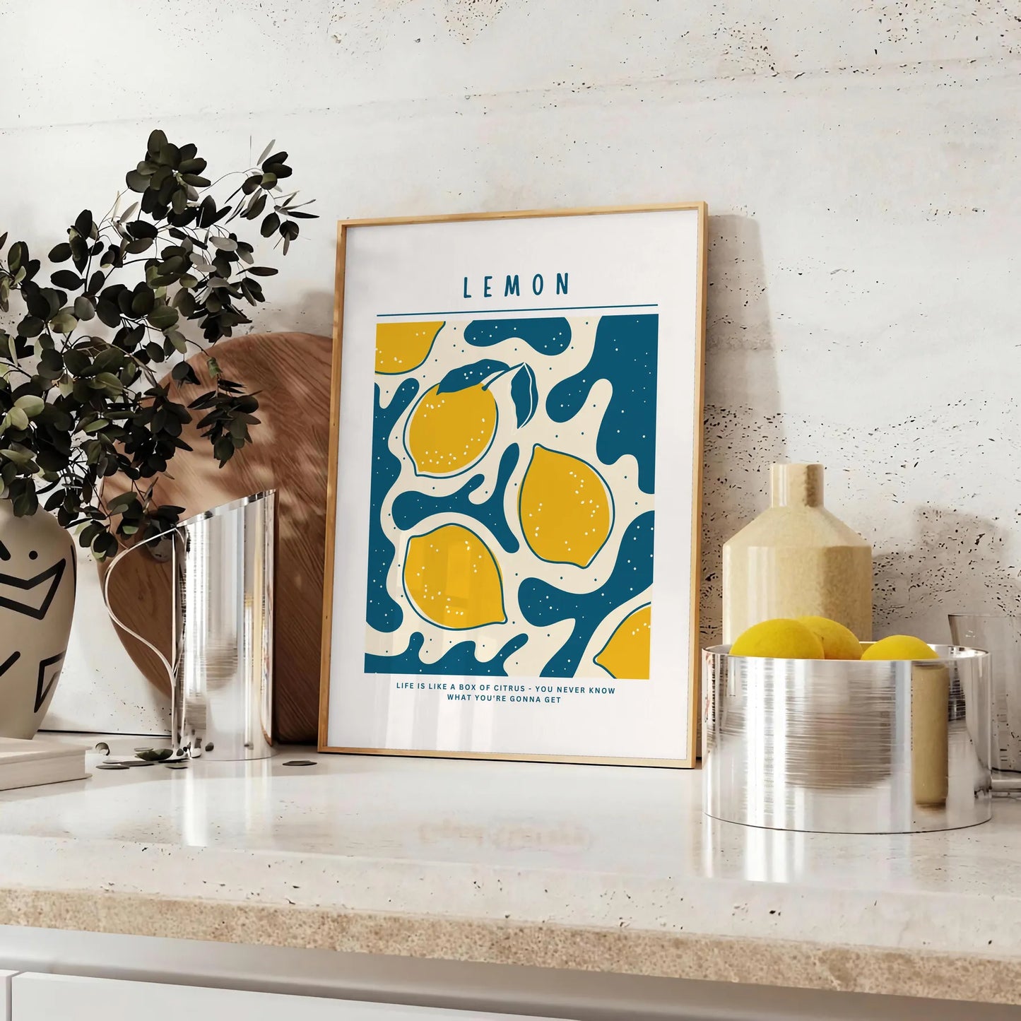 kitchen Lemon Poster stunning gray orange artwork pop color charm culinary space gift personal wall art A4 cm A0 sizes versatile decor options