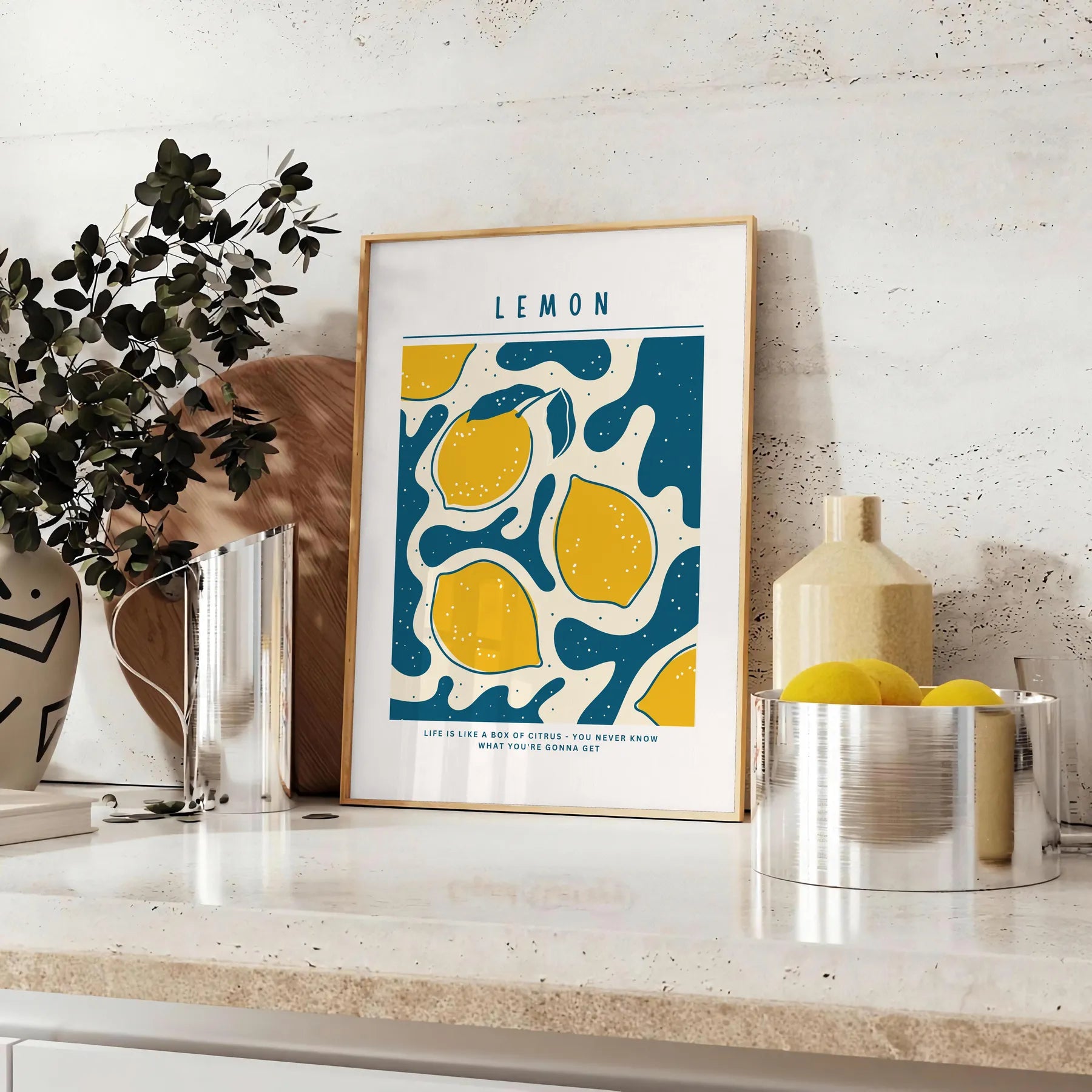 kitchen Lemon Poster stunning gray orange artwork pop color charm culinary space gift personal wall art A4 cm A0 sizes versatile decor options