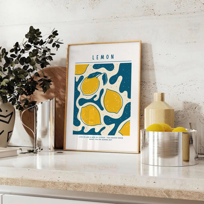 kitchen Lemon Poster stunning gray orange artwork pop color charm culinary space gift personal wall art A4 cm A0 sizes versatile decor options