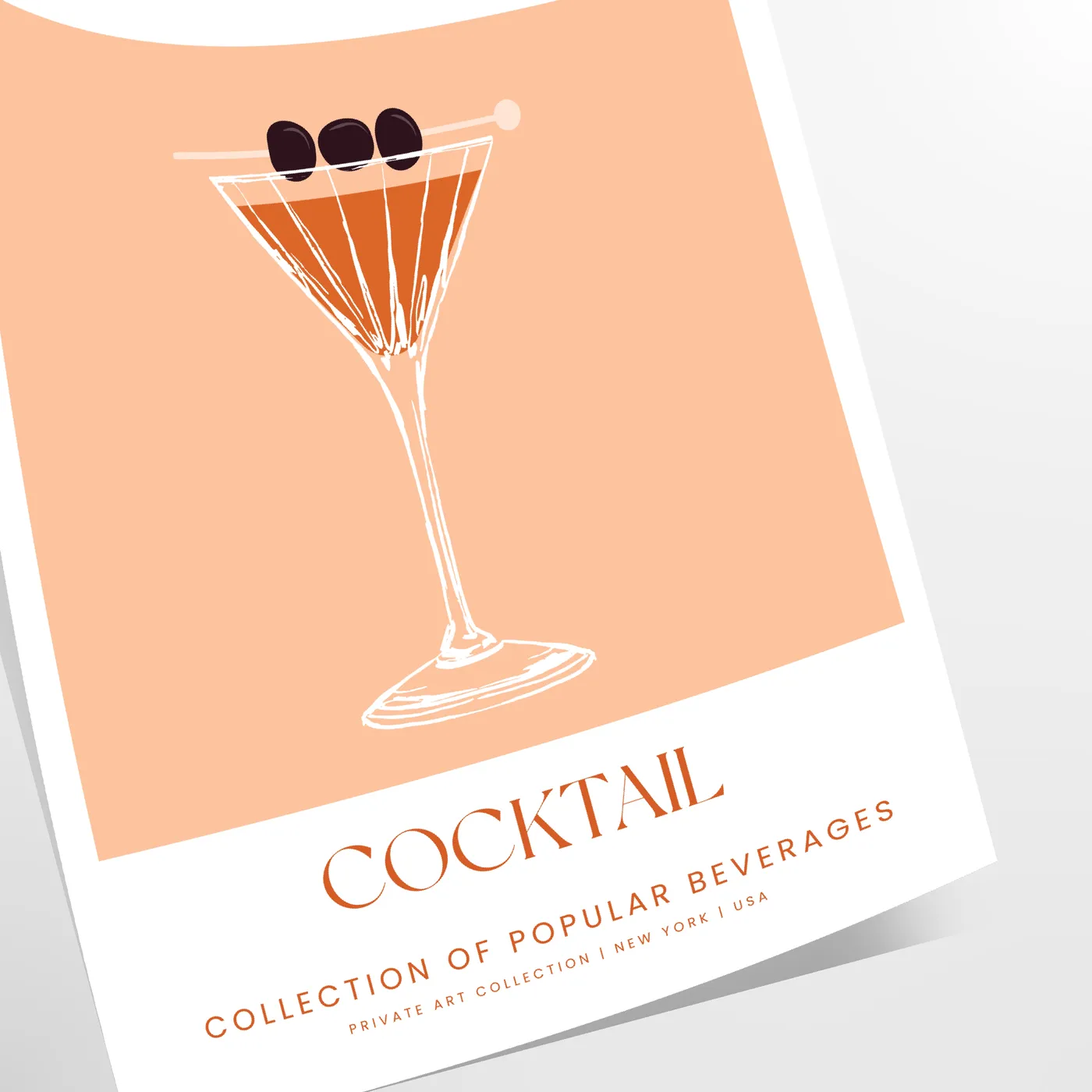 space stunning Manhattan Cocktail Poster sleek black vibrant orange hues gift wall art print touch sophistication setting framed ready options lovers enthusiasts