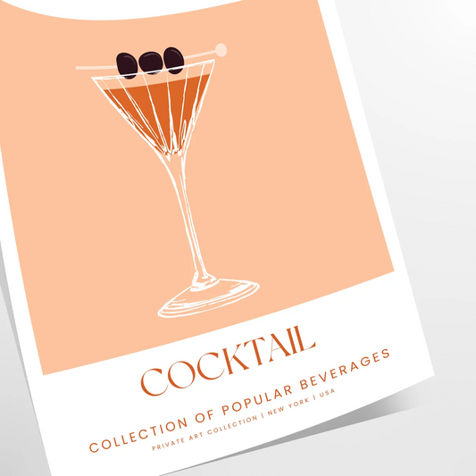 space stunning Manhattan Cocktail Poster sleek black vibrant orange hues gift wall art print touch sophistication setting framed ready options lovers enthusiasts