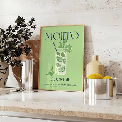 space stunning Mojito Cocktail poster elegant gray tones refreshing greens gift chic addition wall art collection splash flavor decor A4 cm A0 sizes