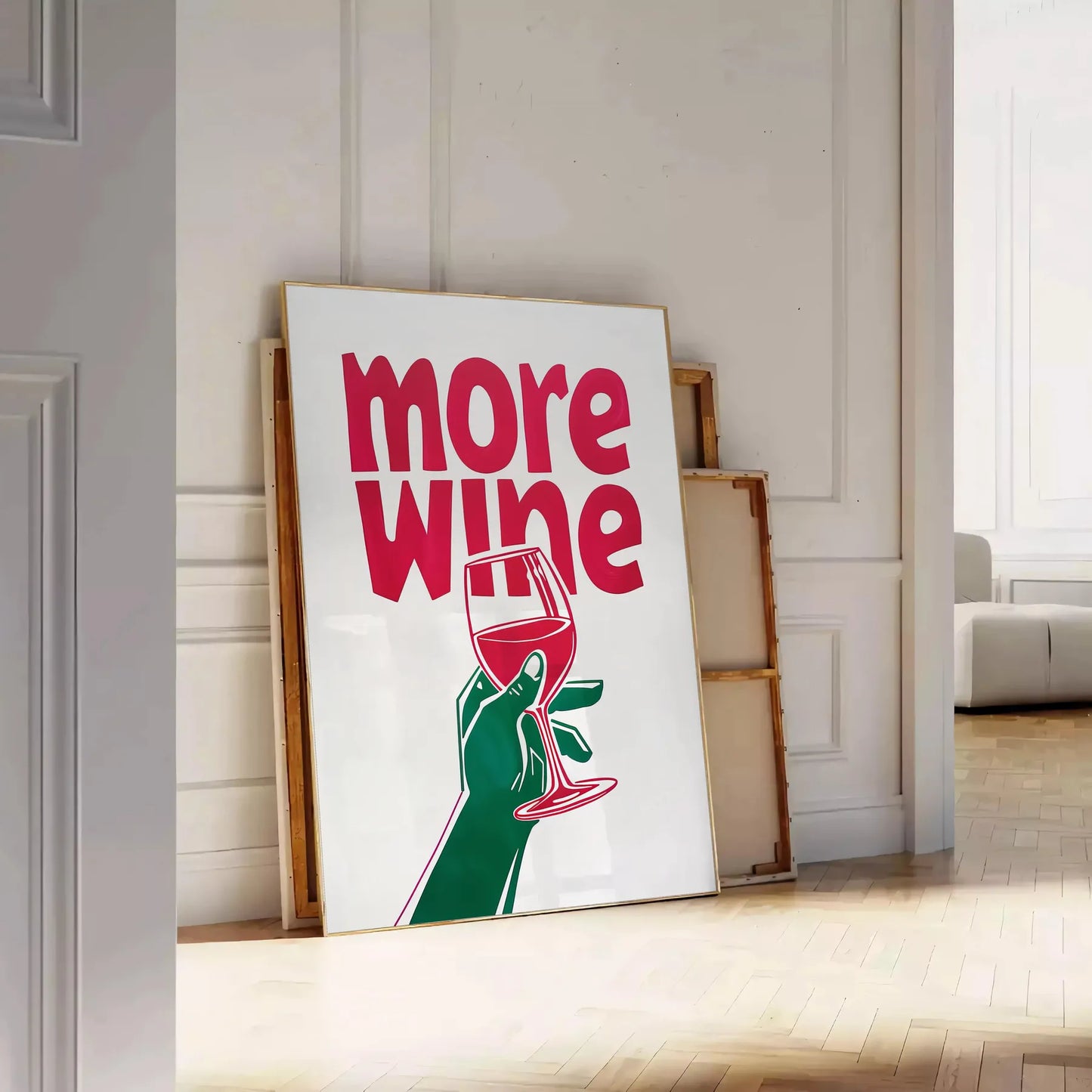 kitchen decor More Wine poster chic gray blue palette trendy wall art perfect gift lovers stylish touch space framed print unframed artwork walls today