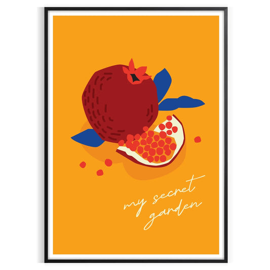 space My Secret Garden fruit poster vibrant orange blue hues captivating wall art ideal gift splash nature indoors various dimensions A4 cm A0