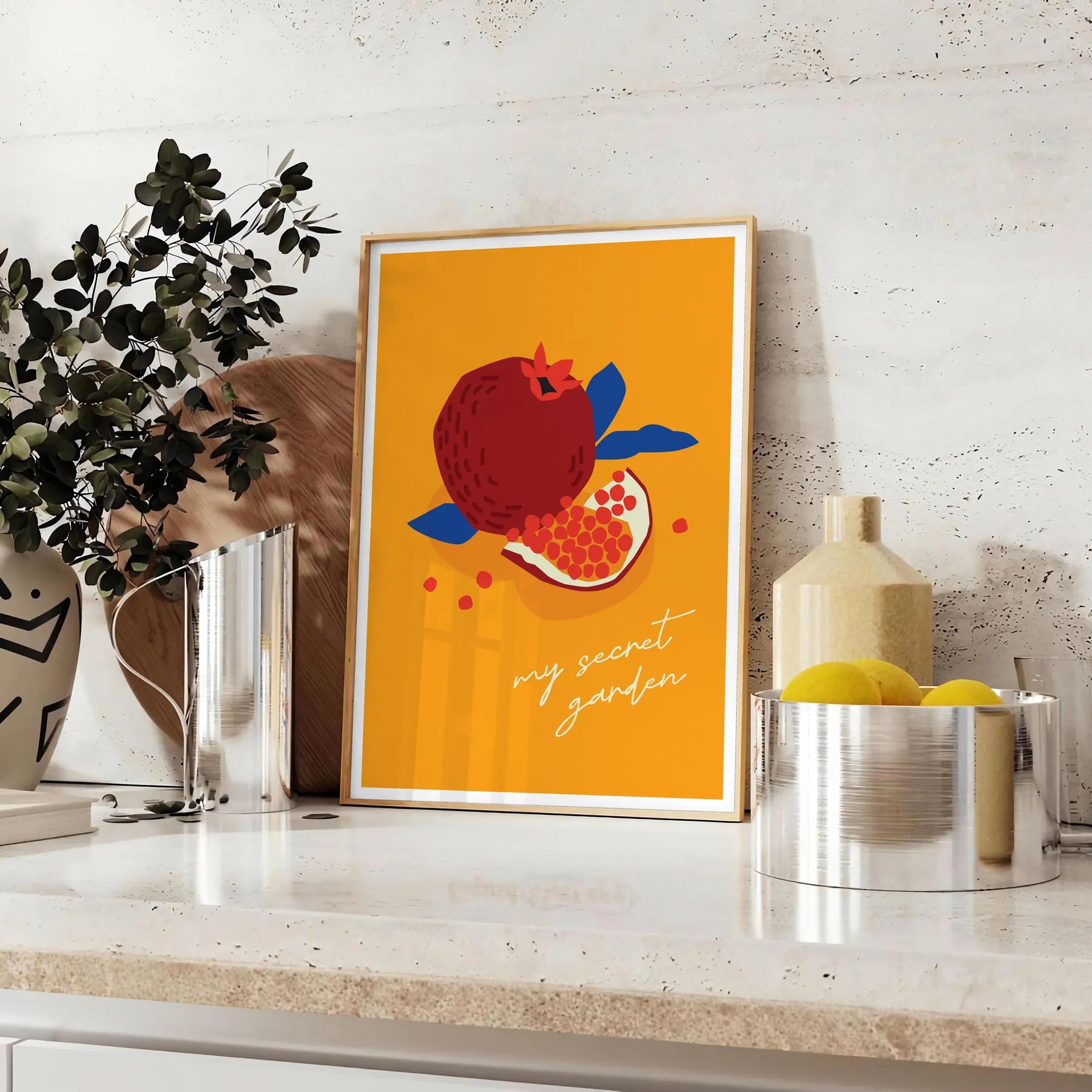 space My Secret Garden fruit poster vibrant orange blue hues captivating wall art ideal gift splash nature indoors various dimensions A4 cm A0