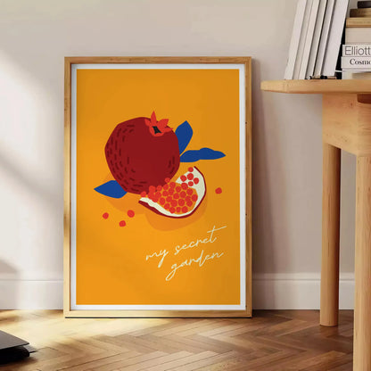 space My Secret Garden fruit poster vibrant orange blue hues captivating wall art ideal gift splash nature indoors various dimensions A4 cm A0