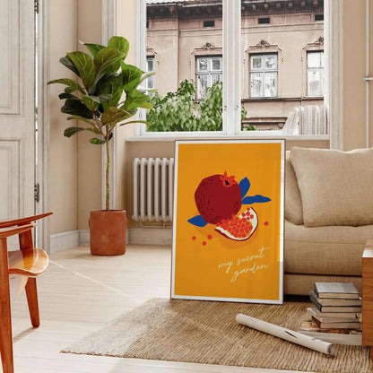 space My Secret Garden fruit poster vibrant orange blue hues captivating wall art ideal gift splash nature indoors various dimensions A4 cm A0