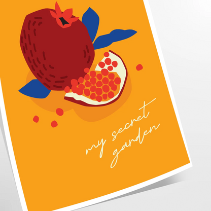 space My Secret Garden fruit poster vibrant orange blue hues captivating wall art ideal gift splash nature indoors various dimensions A4 cm A0