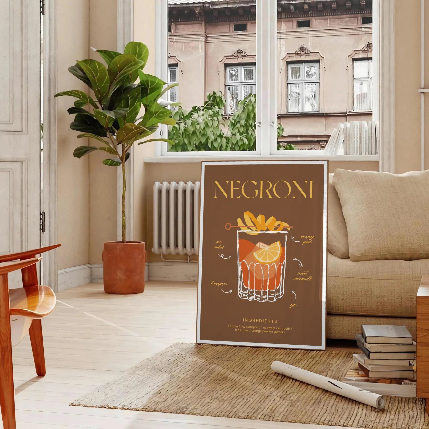 space vibrant Negroni Cocktail Art Poster green orange hues stunning print perfect wall lovers unique gift decor today available A4 cm A0
