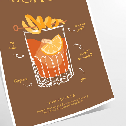 space vibrant Negroni Cocktail Art Poster green orange hues stunning print perfect wall lovers unique gift decor today available A4 cm A0